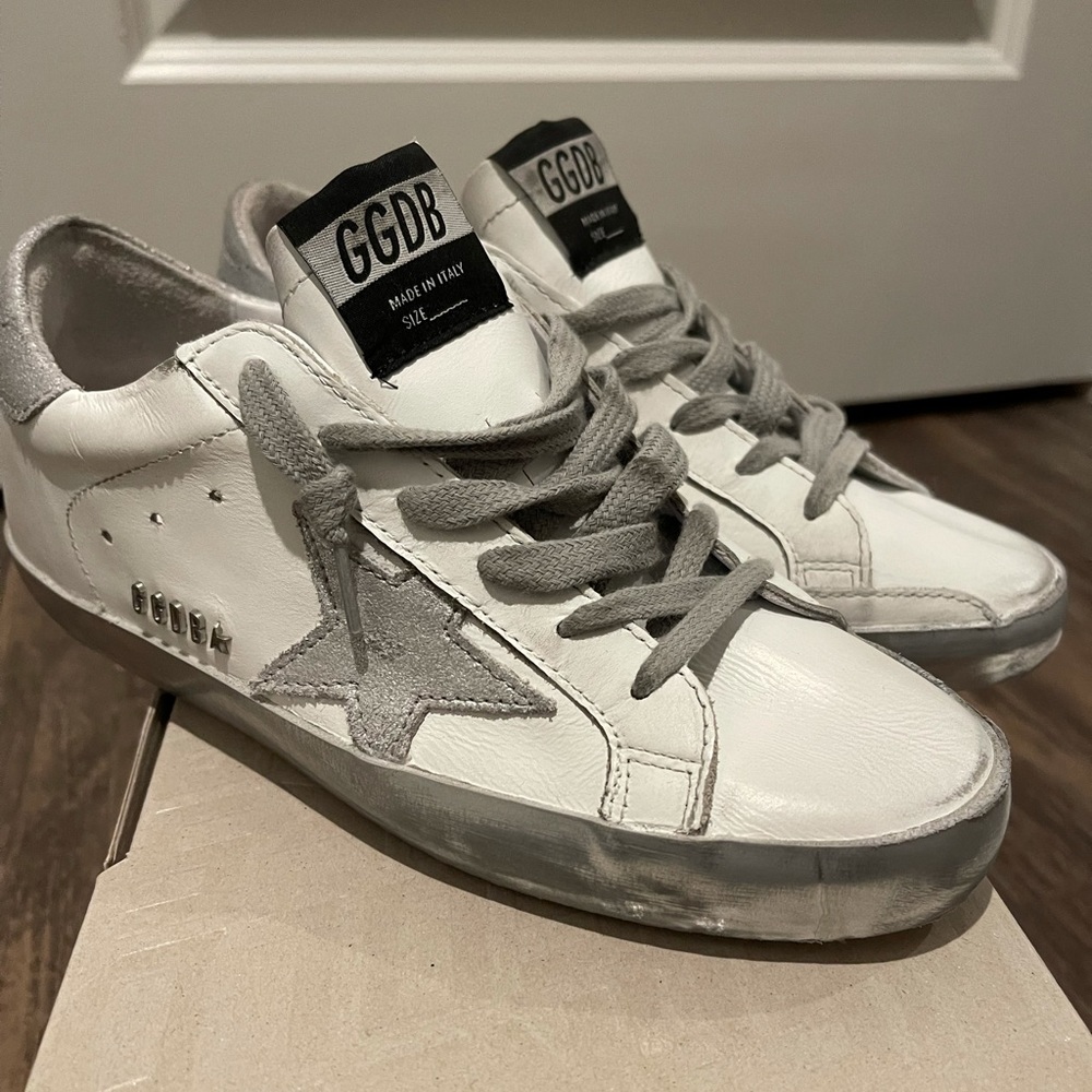 Golden Goose White and Silver Gray Sneakers used a couple of times only.